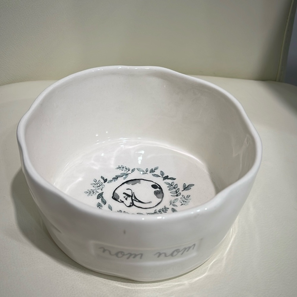 Rae Dunn White/Gray "Dog" "Nom Nom" Ceramic Dog Bowl